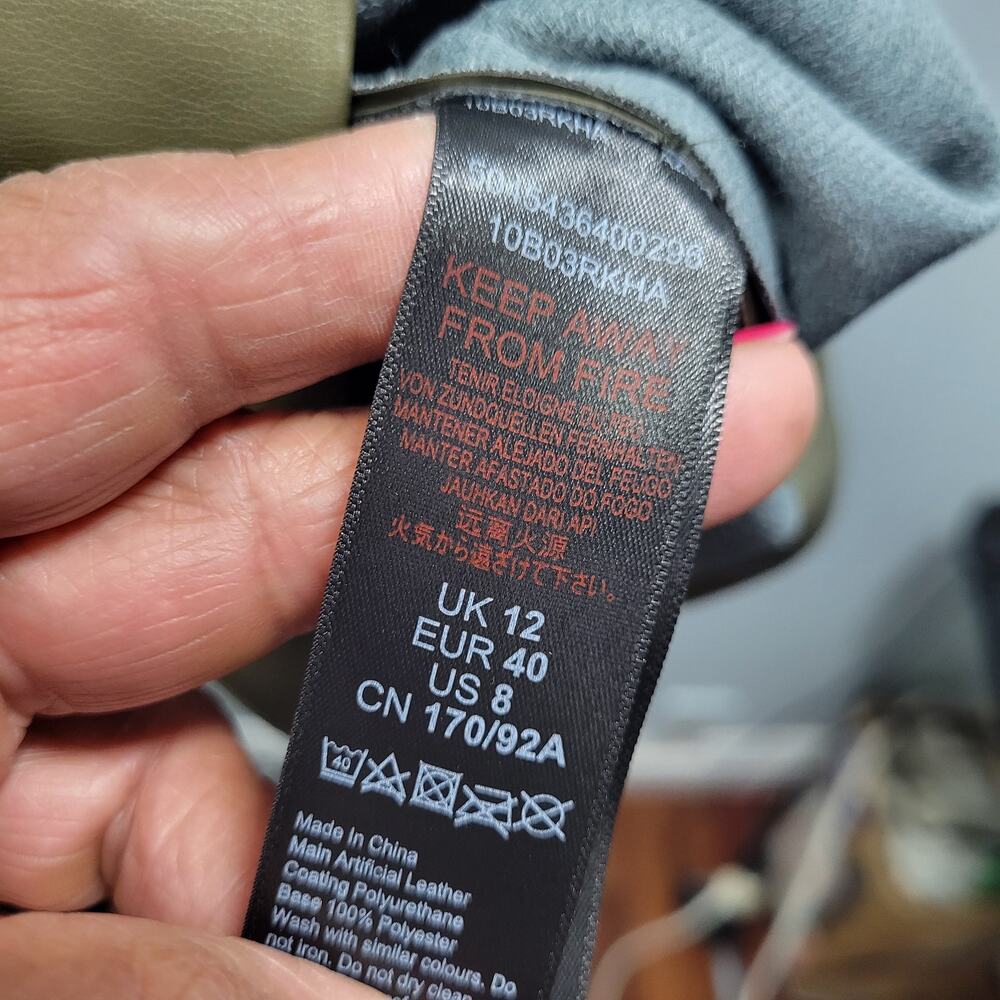 Topshop Women's Olive Green Faux Leather Vegan Mini Dress Size 8  41626-1333 - Picture 4 of 7